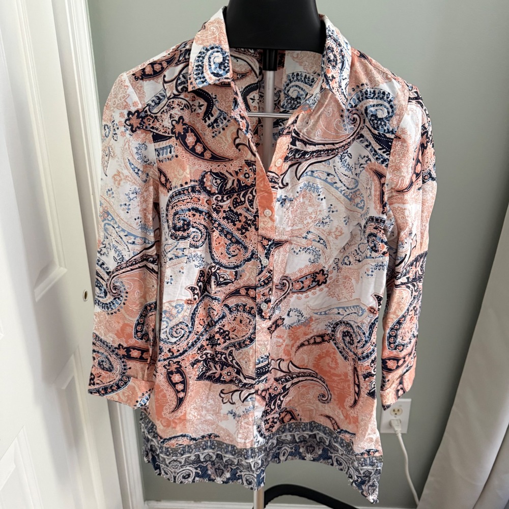 Chico's Woman's Size‎ 1 Paisley Button Front Shirt Blouse Cottagecore Coastal